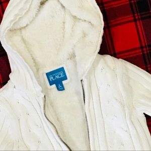 Sweater jacket coat warm cozy Sherpa lined girl 5 6 - winter school - wh…